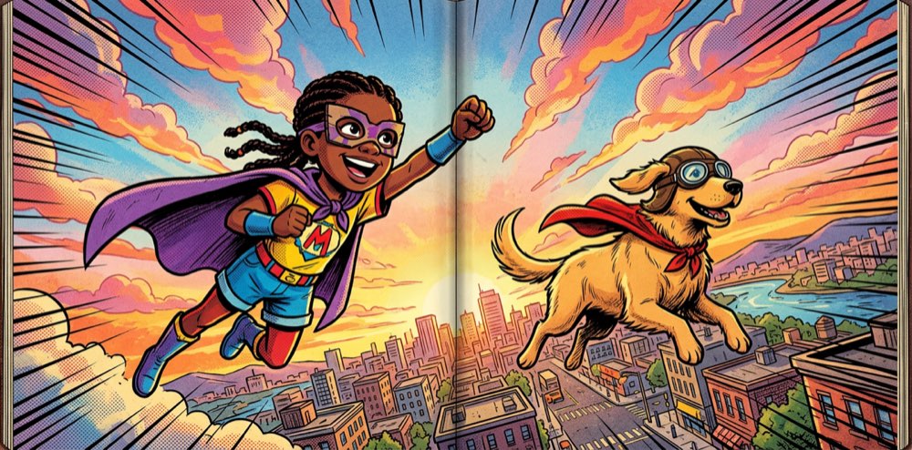 Comic book style storybook spread