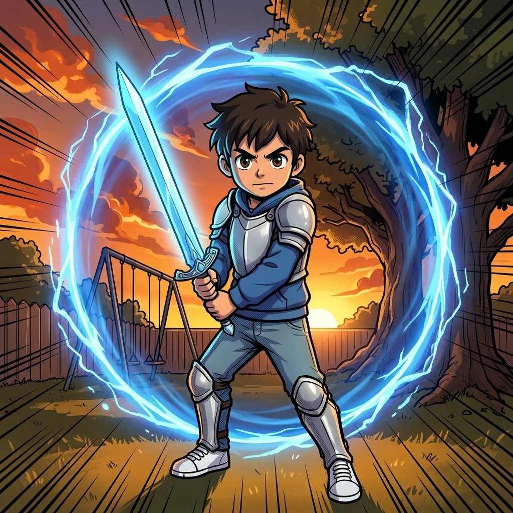Cover illustration for Kai and the Sword in the Backyard